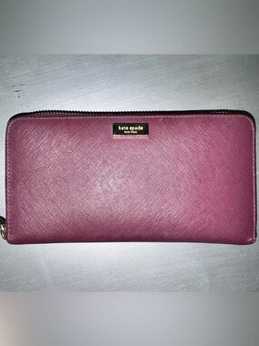 Kate Spade Plum Saffiano Leather long zip-around wallet with gold hardware - EUC
